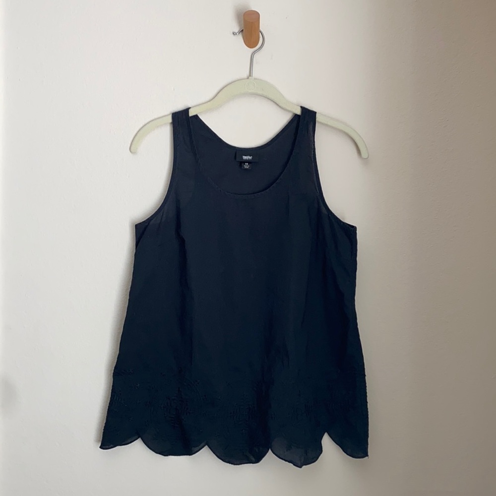 Target Mossimo Sleeveless Scallop + Embroidery Top, Black, XS